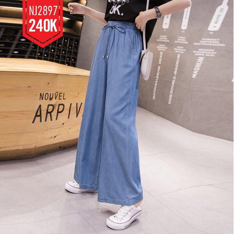 QUẦN DENIM ỐNG RỘNG LƯNG THUN